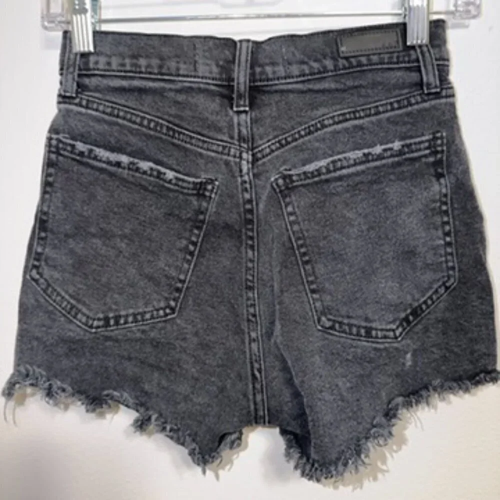 Abercrombie & Fitch High Rise Shortie Denim Shorts Black Raw Hem 00/24